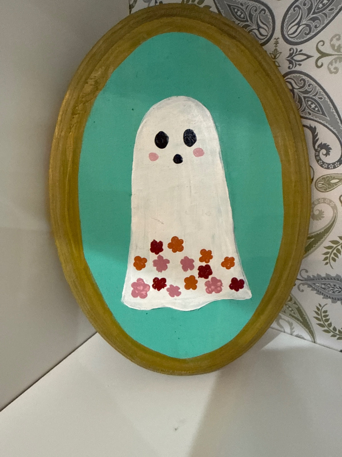 Hand Painted Ghost - White, Green, Pink, Red, Orange, Black, Beige - 5x7
