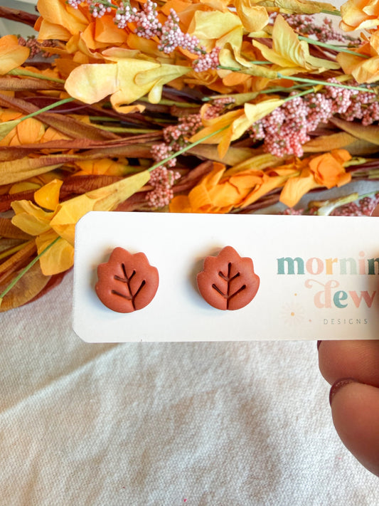 Burnt Orange Leaf Studs