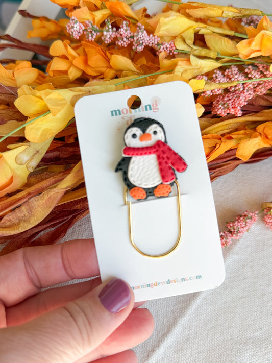 Faux Leather Penguin Paperclip Bookmark