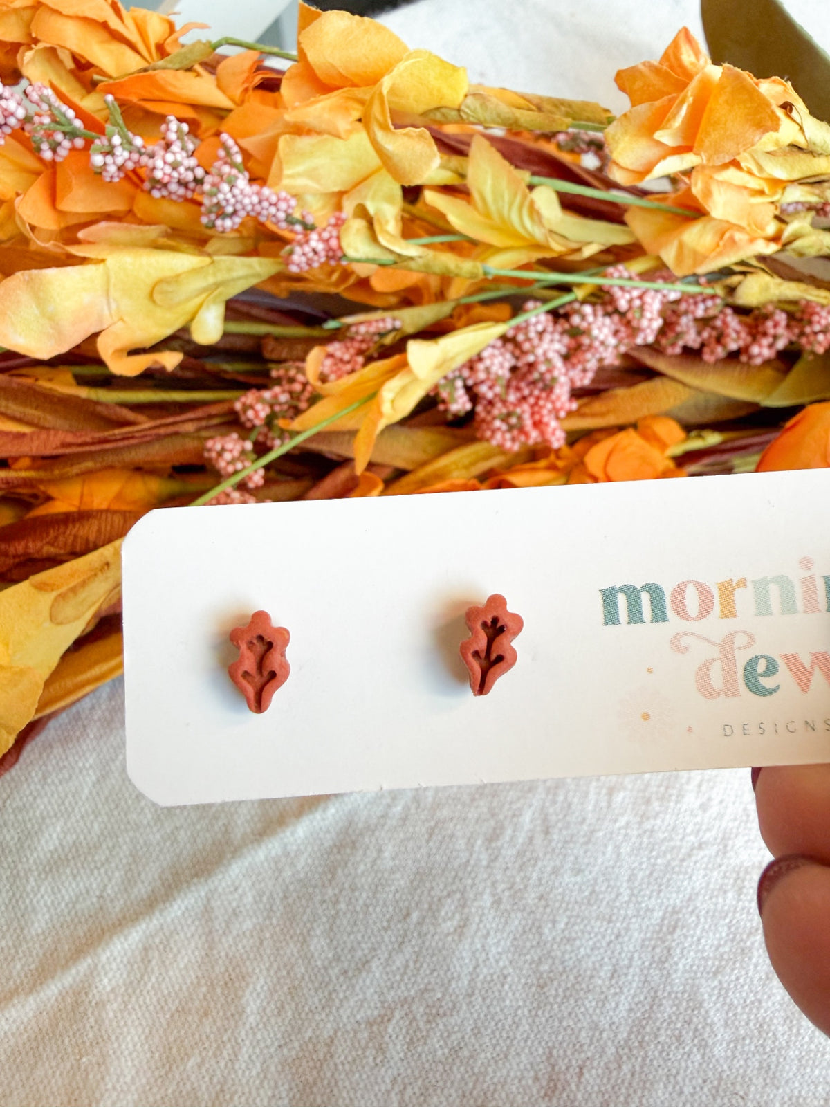 Kid Sized Mini Burnt Orange Leaf Studs