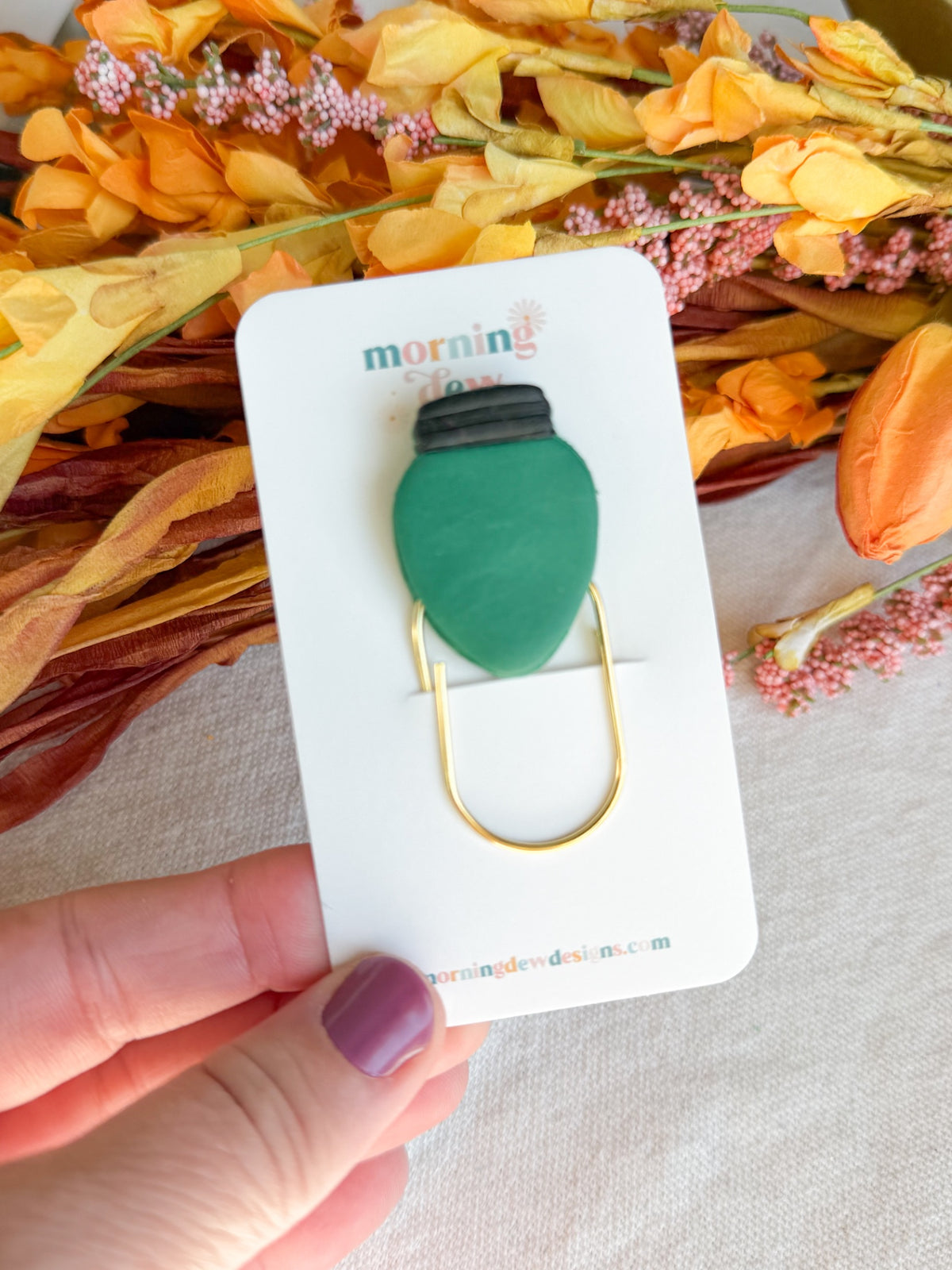 Green Christmas Bulb Paperclip Bookmark