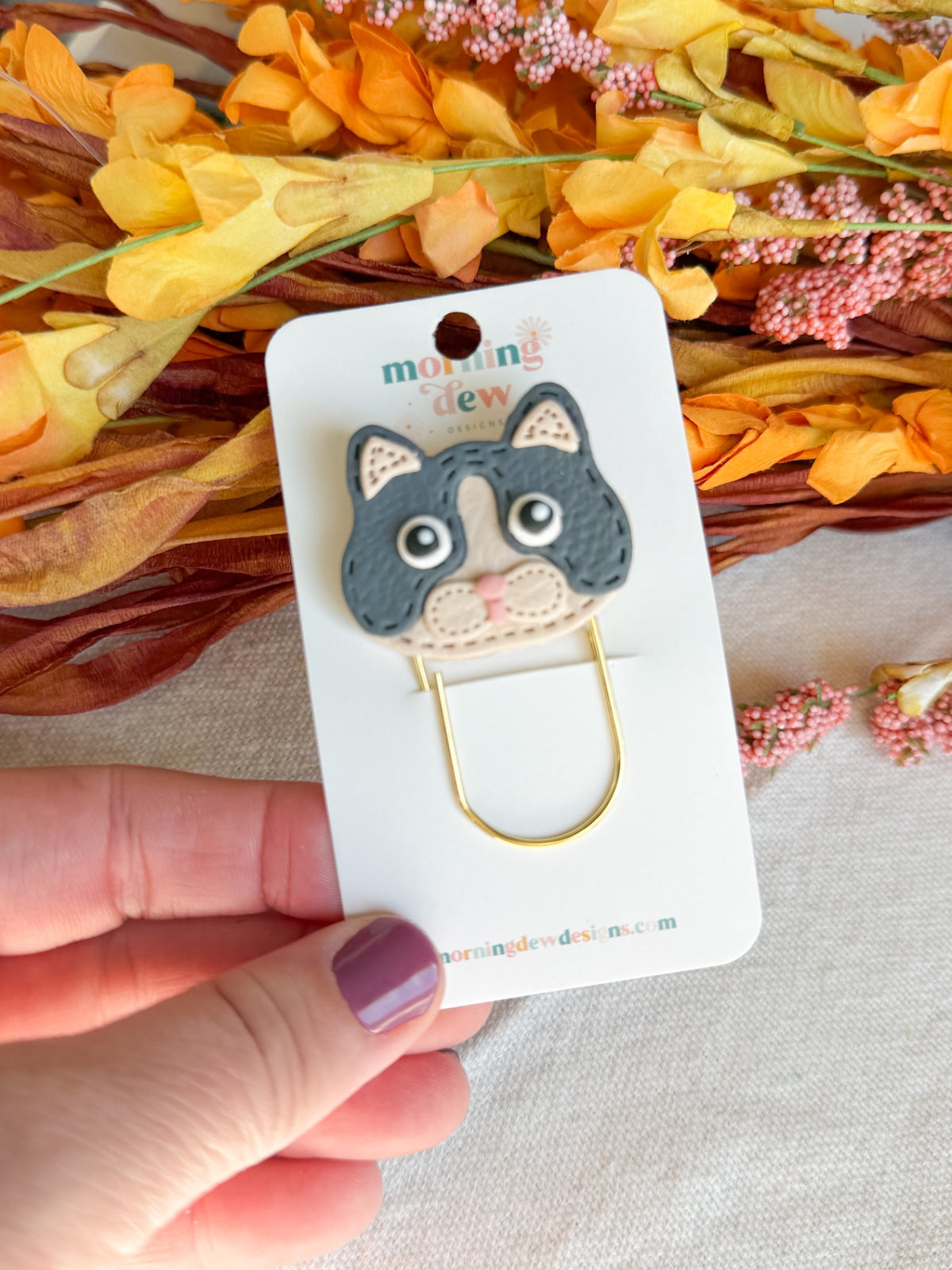 Faux Leather Cat Paperclip Bookmark
