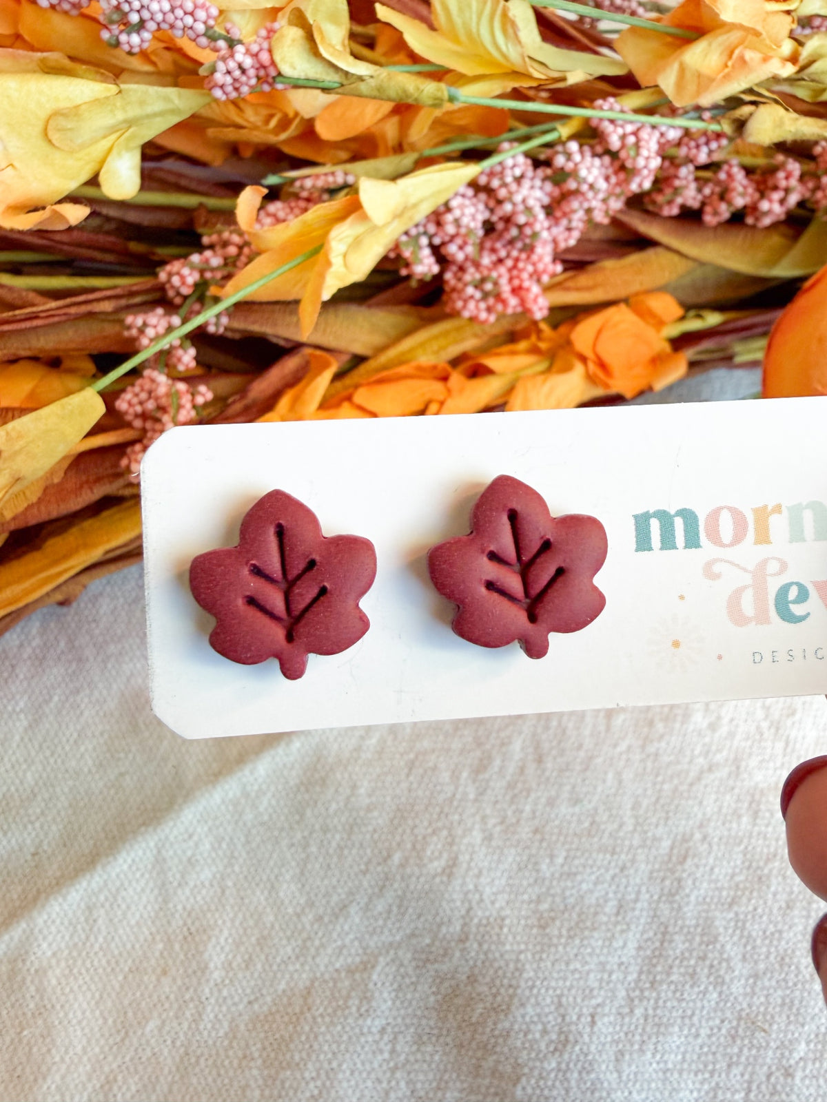 Burgundy Leaf Studs
