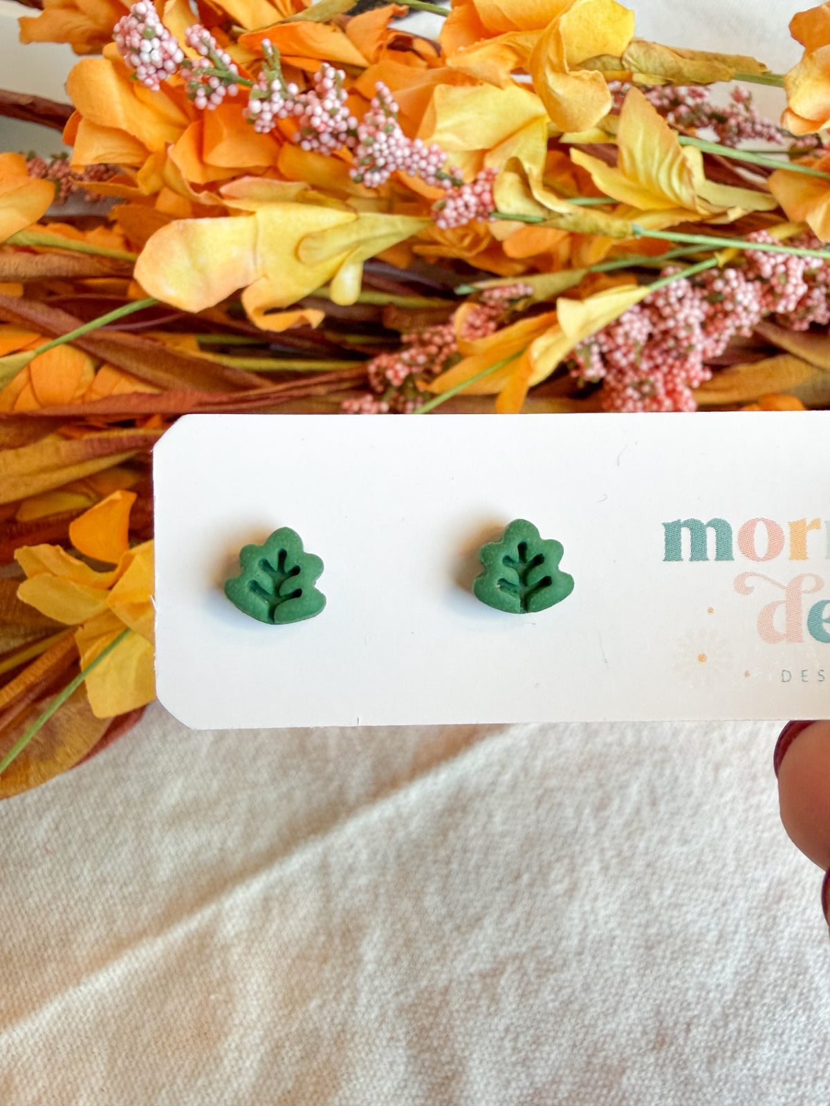 Kid Sized Mini Green Leaf Studs