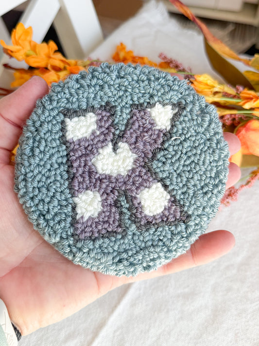 Polka Dot Initial K Mug Rug Coaster