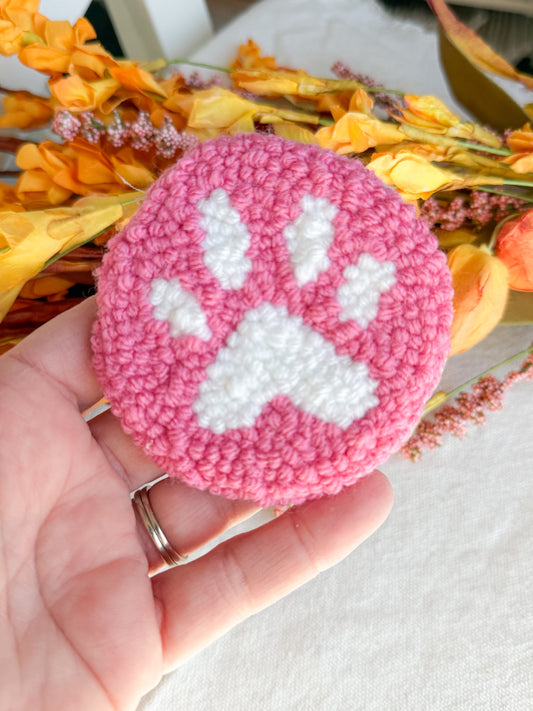 Pink Paw Print Car Mug Rug Coaster