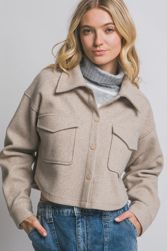 Fleece Cropped Snap-Button Shacket