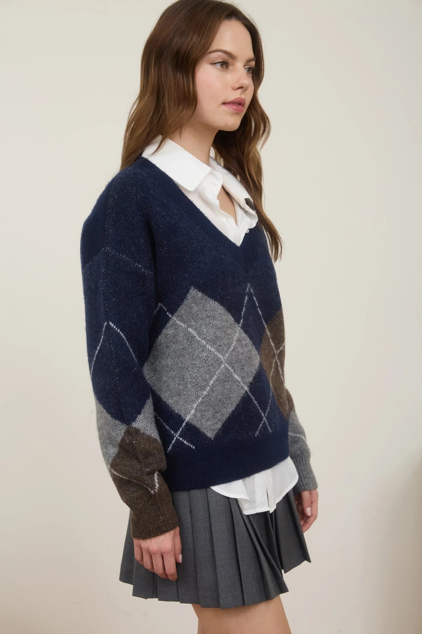Argyle V-Neck Long Sleeve Pullover Sweater – The Workshop