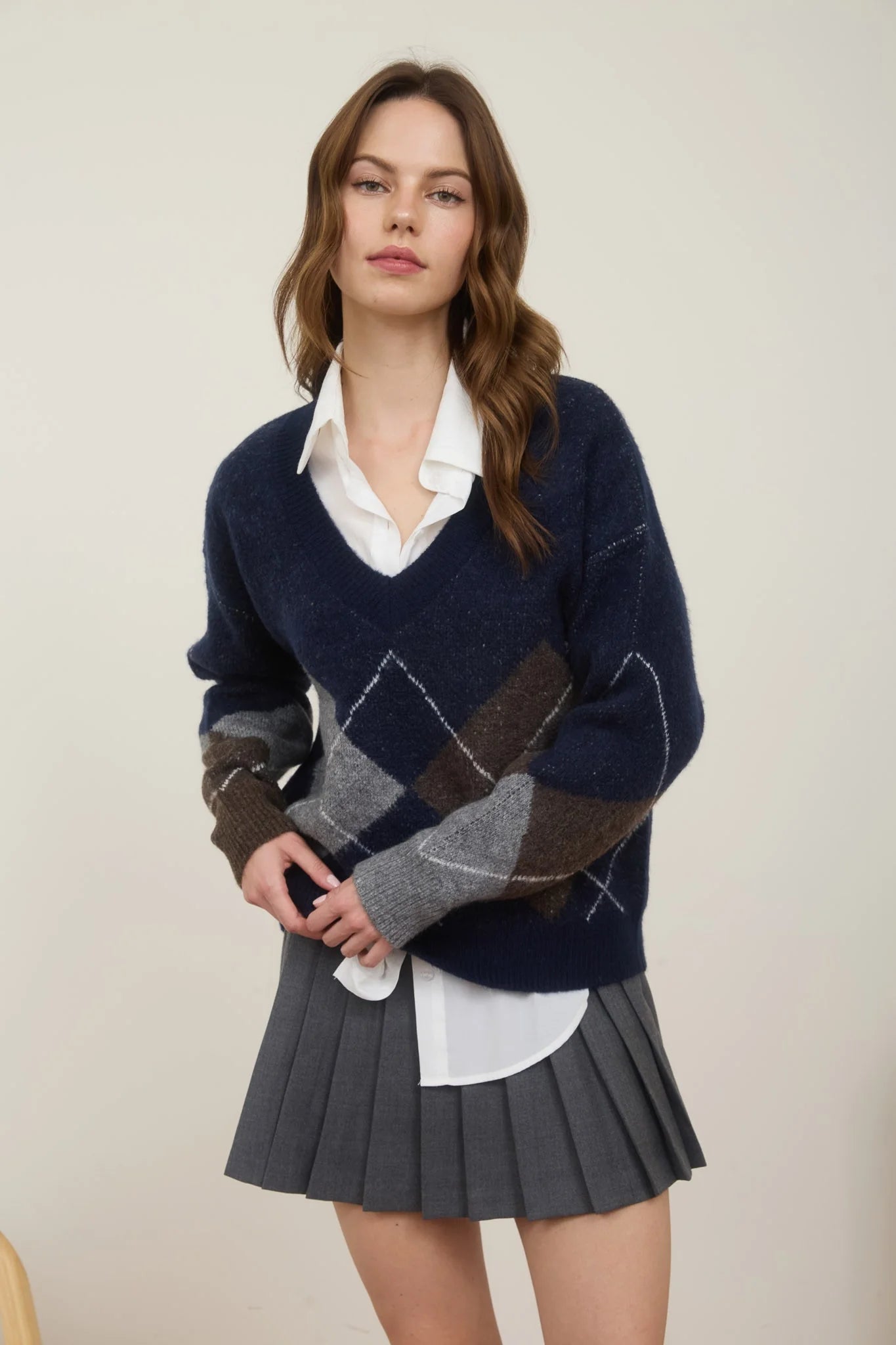 Argyle V-Neck Long Sleeve Pullover Sweater – The Workshop
