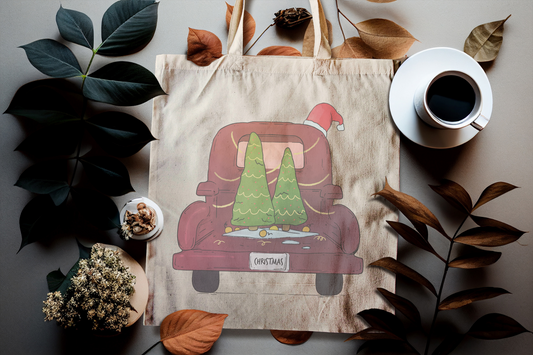 Christmas Farm Truck Canvas Tote Bag