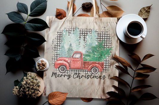 Merry Christmas Farm Truck Canvas Tote Bag