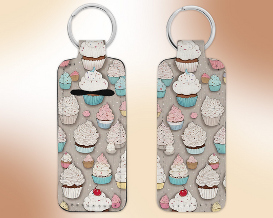 Cupcakes - Tan Chapstick / Lip Balm Keychain