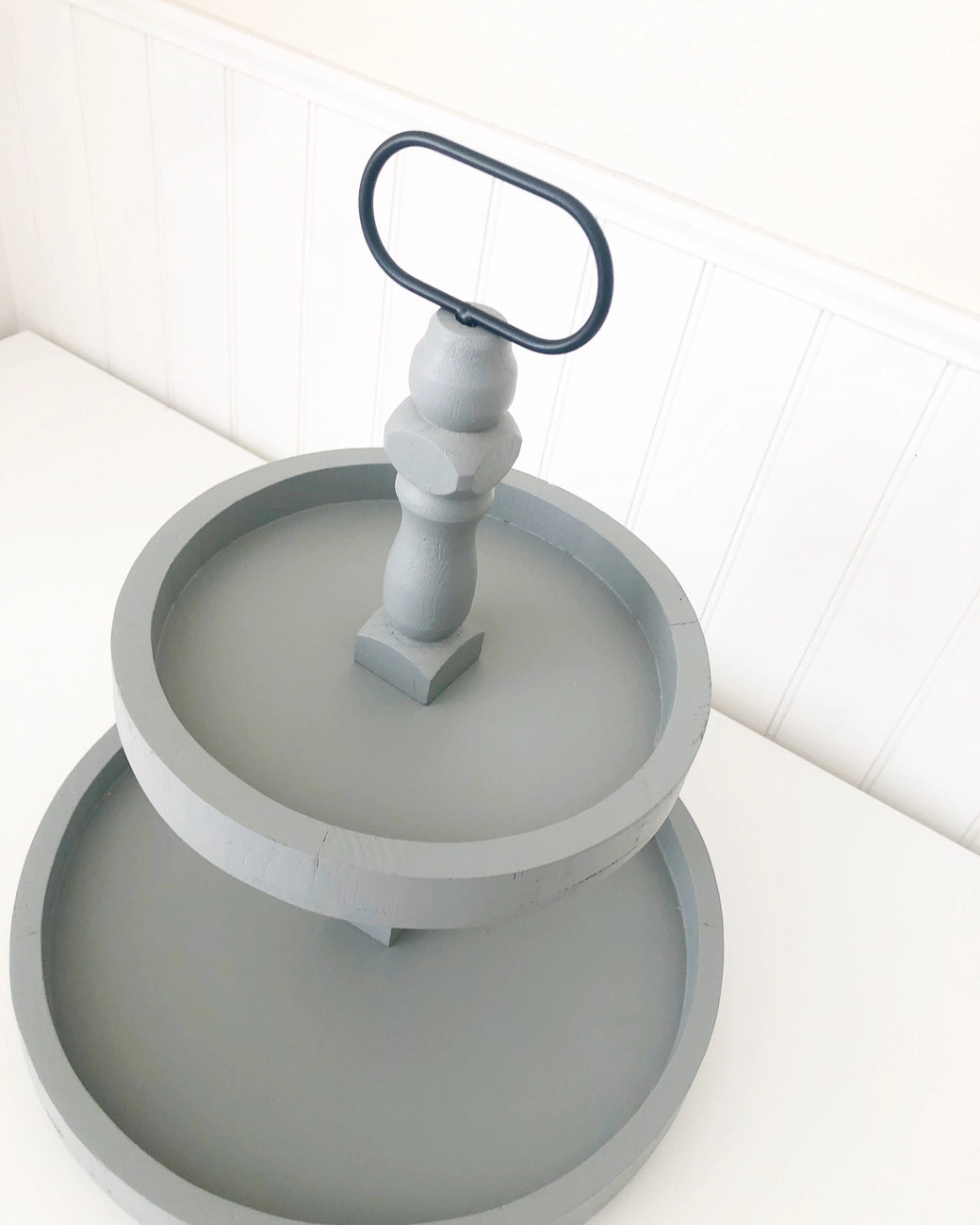 Foundations Decor Farmhouse Gray Round Tiered Tray – 15"