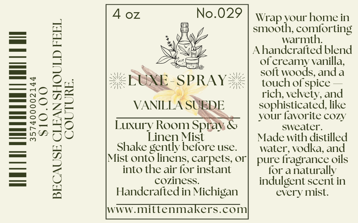 Luxe Spray – Vanilla Suede (4 oz All-Natural Room & Linen Mist)