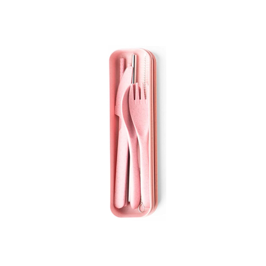 Krumbs Kitchen Wheat Straw On-The-Go Utensil Set - Pink