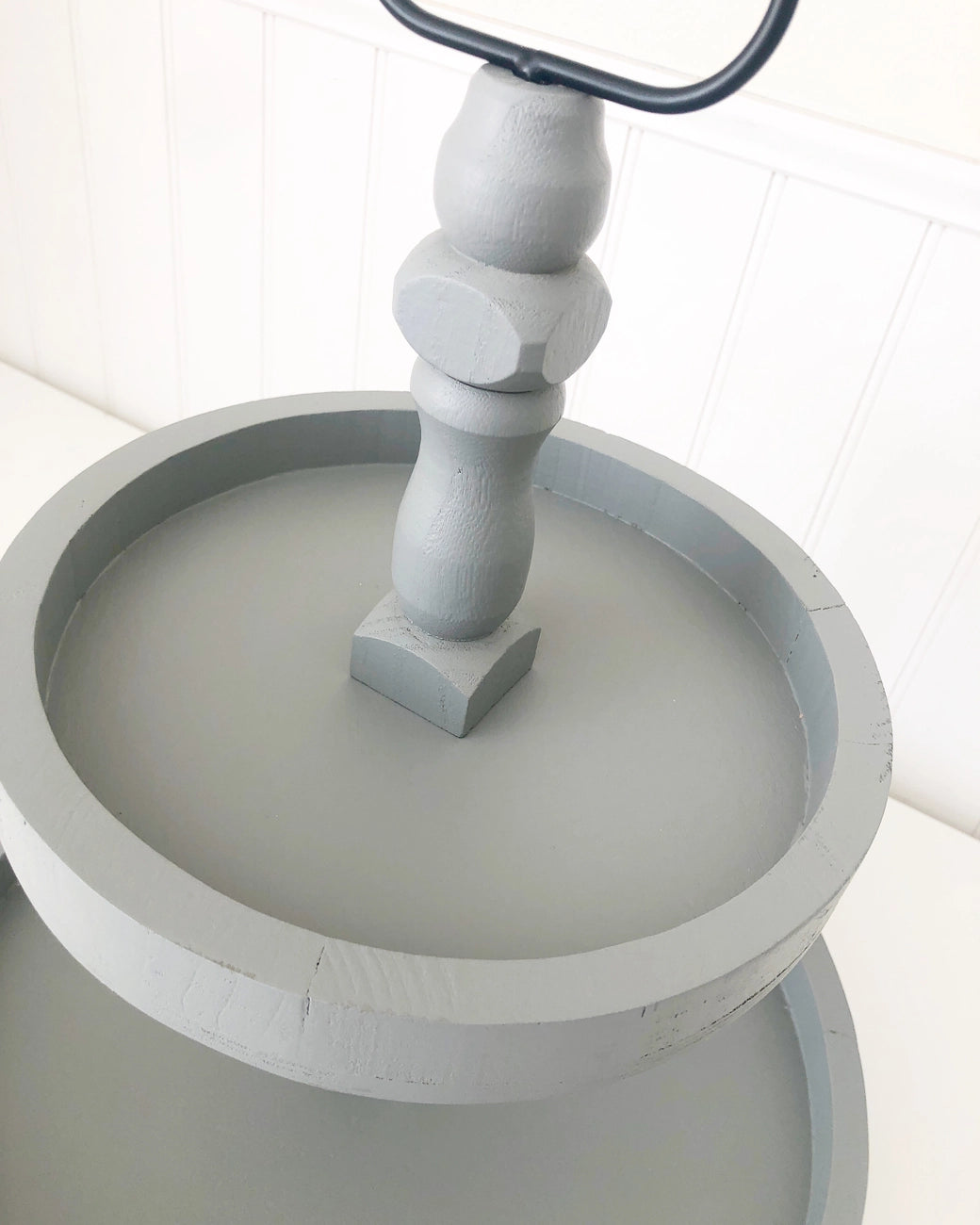 Foundations Decor Farmhouse Gray Round Tiered Tray – 15"