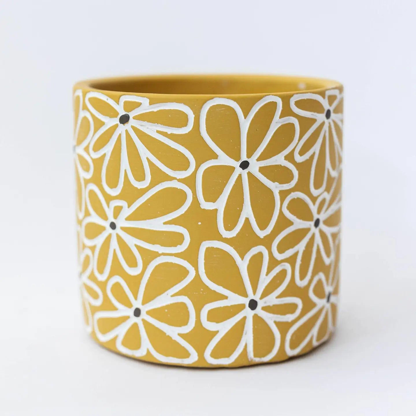 Cement Flower Pot - Yellow Daisy
