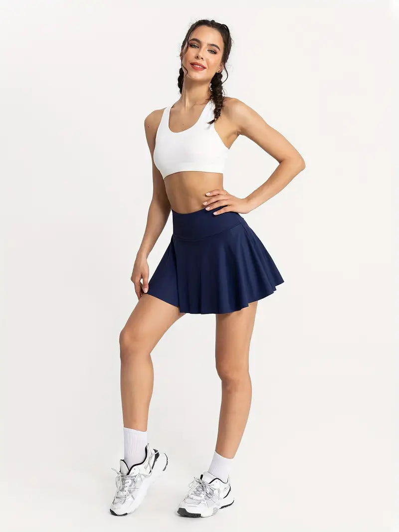 Women's High-Waist Navy Athletic Skort with Pleated Skirt