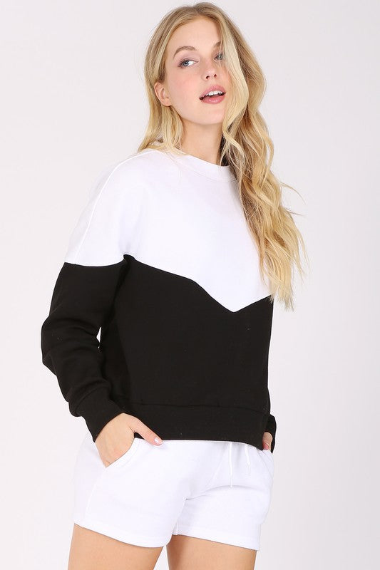 Color Block Fleece Crew Neck Sweatshirt
