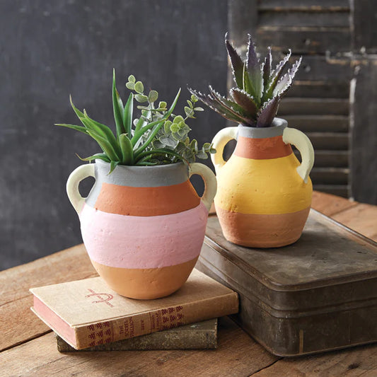 Color Blocked Terra Cotta Vase