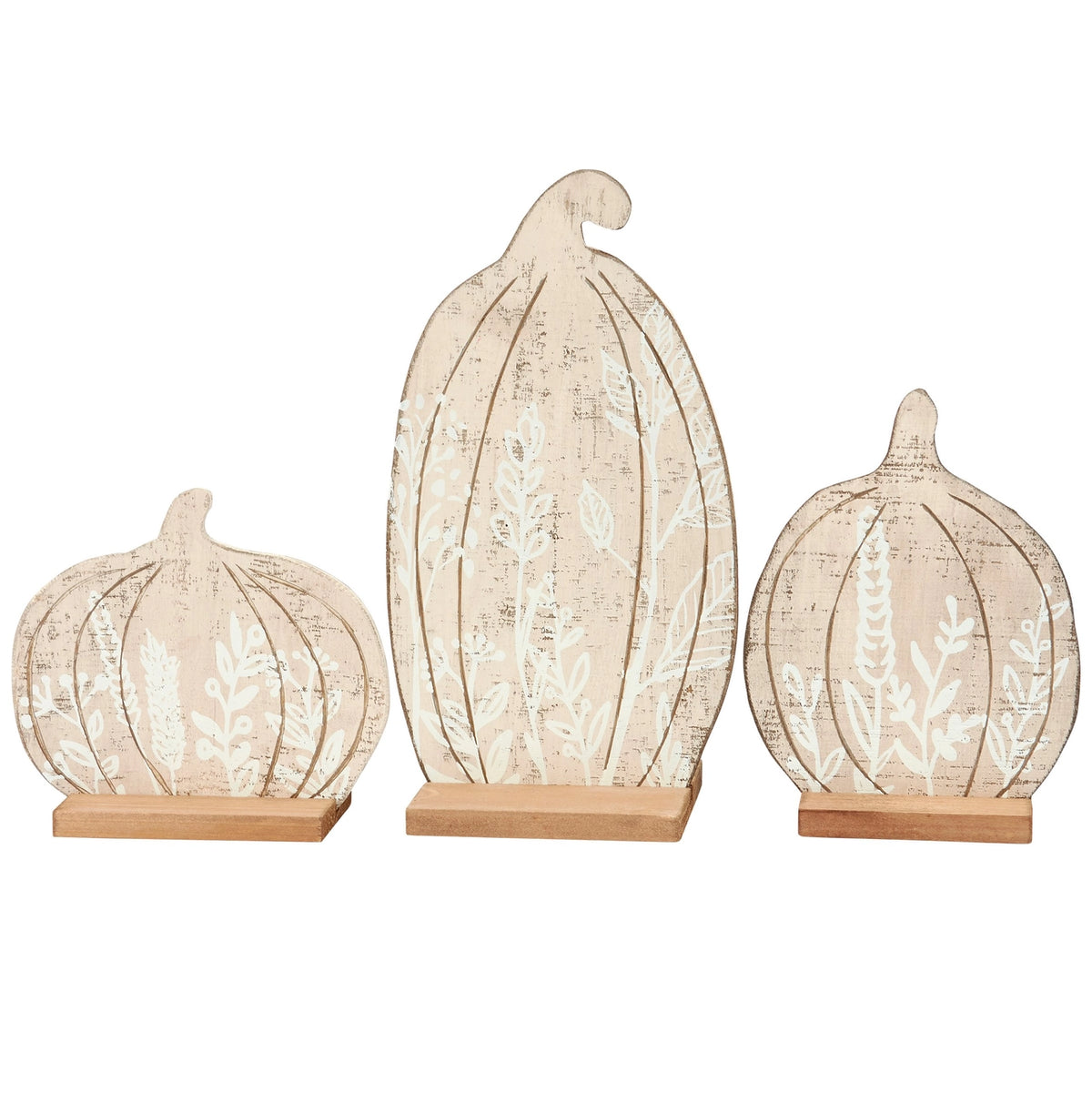Floral Pumpkins Wooden Stand Up Set – Set of 3