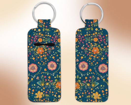 Floral Teal Chapstick / Lip Balm Keychain