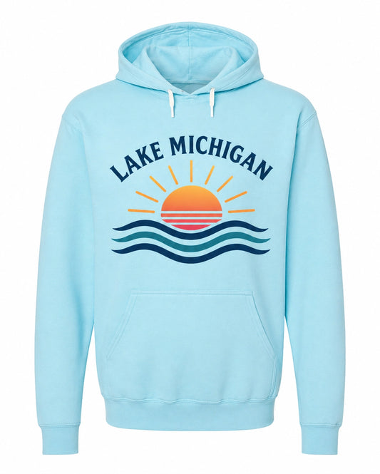 Lake Michigan Sunset Hoodie - Blue - Large