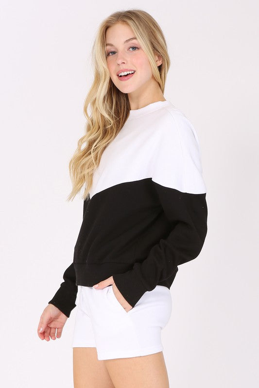 Color Block Fleece Crew Neck Sweatshirt