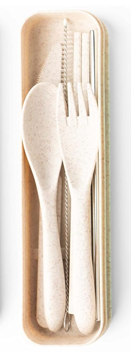 Krumbs Kitchen Wheat Straw On-The-Go Utensil Set - Cream