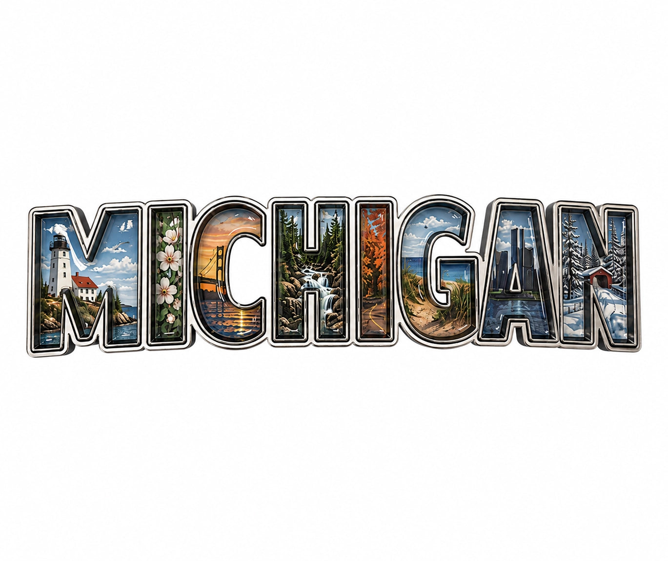 Michigan Scenic Text 3D Epoxy Magnet – 3"