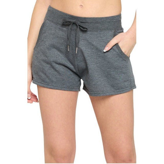 Women's Solid Casual Drawstring Pockets Short Pants - Dark Gray