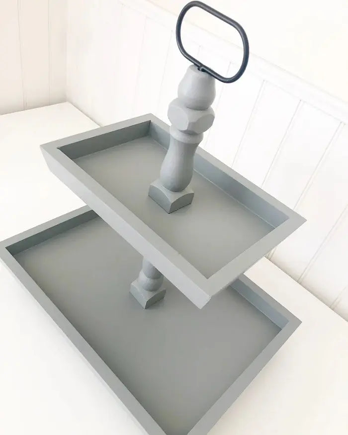 Farmhouse Gray Rectangle Tiered Tray – Extra Spacious