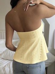 EYELET RUCHED TUBE TOP - Yellow