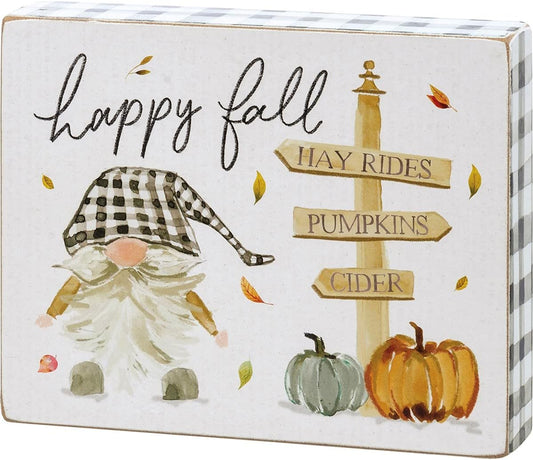 Block Sign - Happy Fall with Gnomes