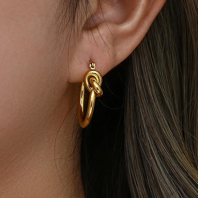 Knot Earrings for Women Gold Knot Huggie Hoop Earrings Small Open Hoops Earrings Danity Lightweight Statement Earrings Geometric Minimalist Jewelry