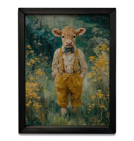 Handsome Bull in Bibs Framed Wall Art 16x20