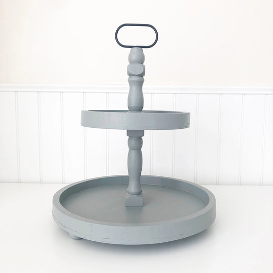 Foundations Decor Farmhouse Gray Round Tiered Tray – 15"