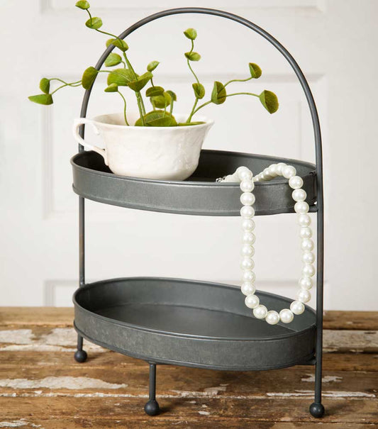 Two-Tier Metal Tray – Decorative Countertop Stand (12" Tall)
