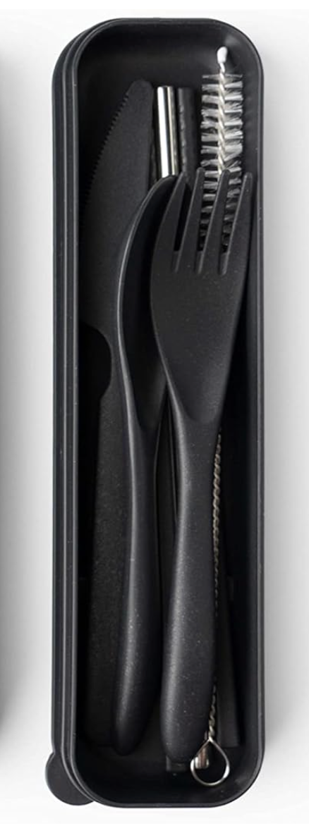 Krumbs Kitchen Wheat Straw On-The-Go Utensil Set - Black