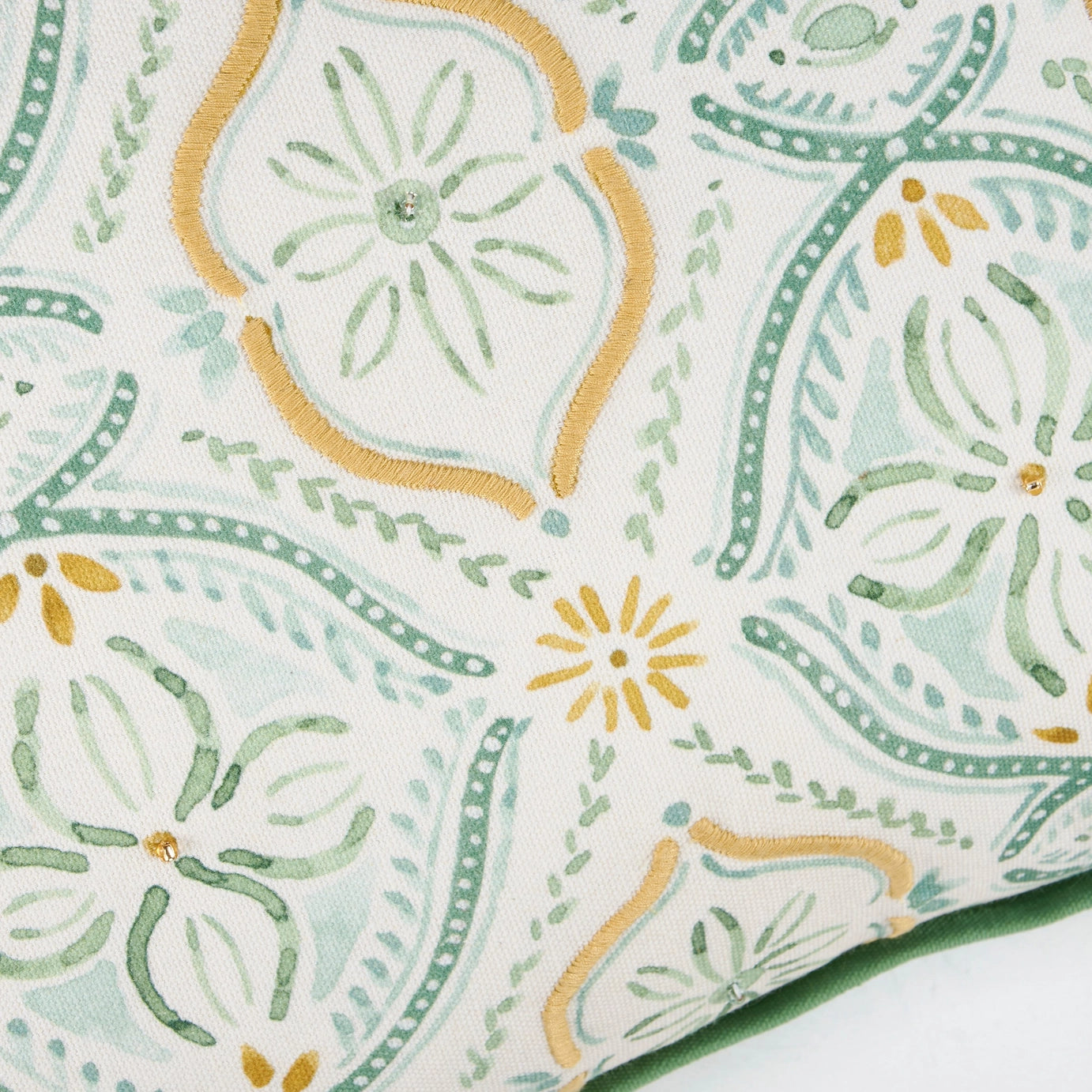 Green Beaded Floral Pillow