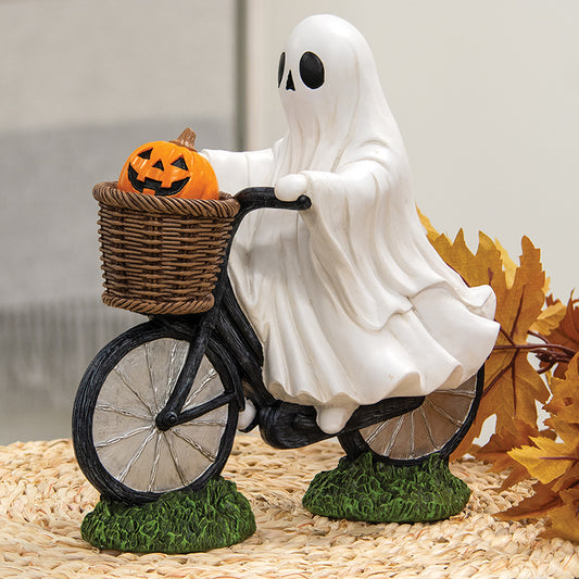 Ghost Riding Bike with Jack-o'-Lantern Figurine