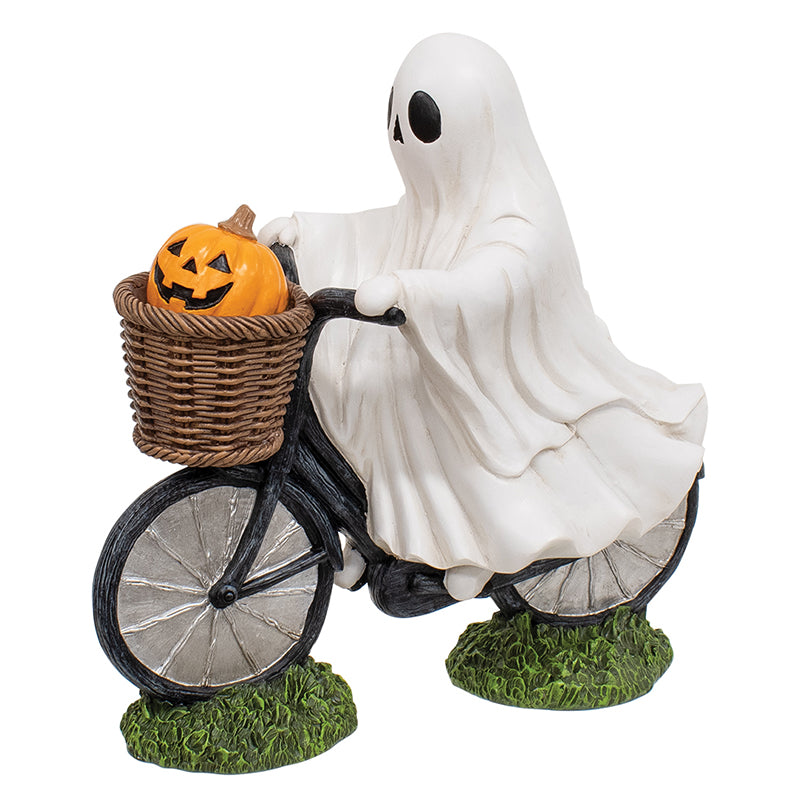 Ghost Riding Bike with Jack-o'-Lantern Figurine
