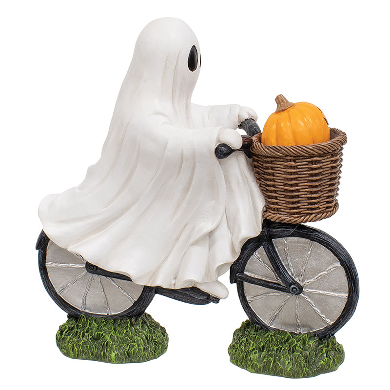 Ghost Riding Bike with Jack-o'-Lantern Figurine