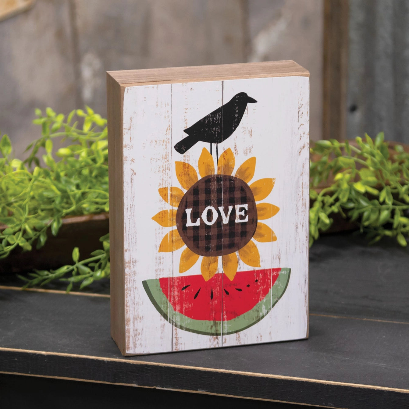 Crow, "Love" Sunflower, & Watermelon Box Sign