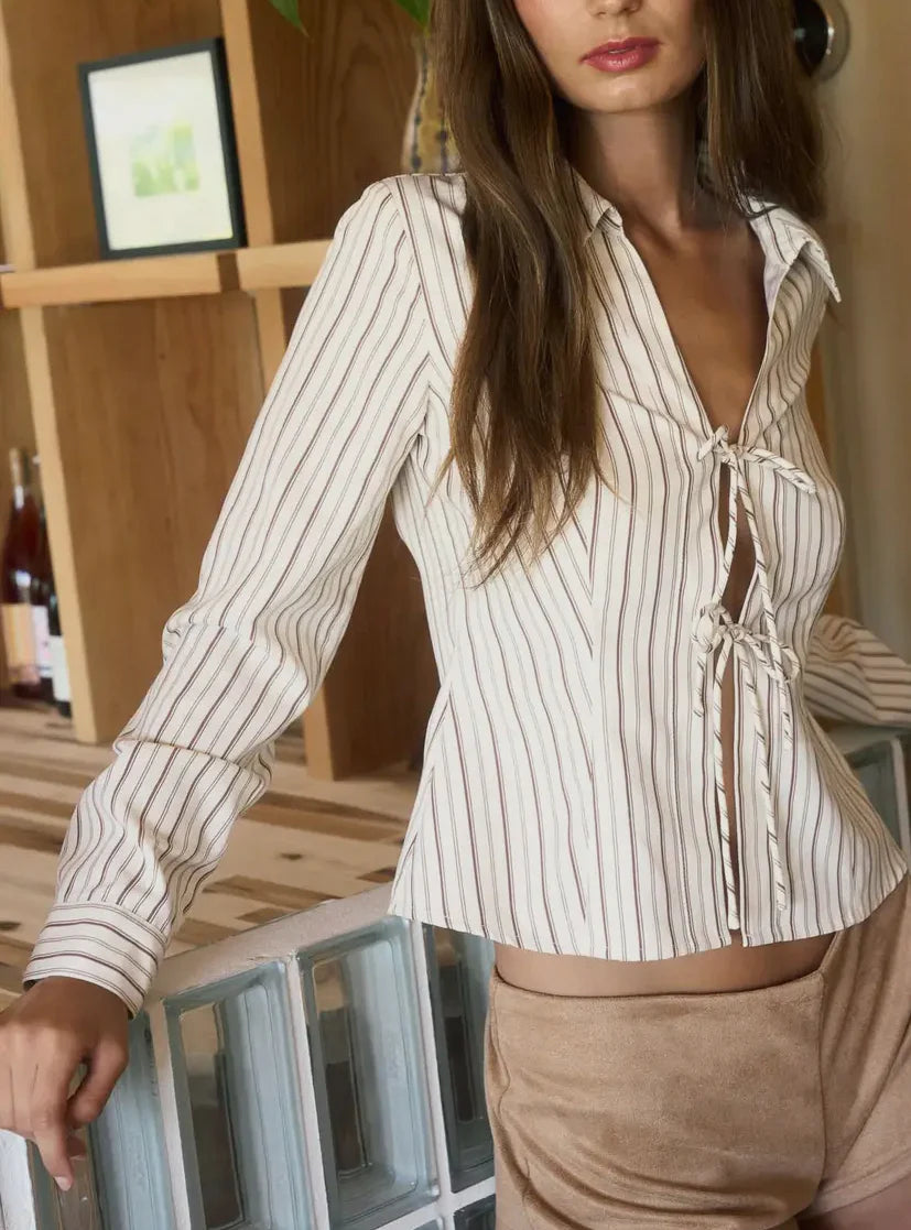 Vintage Stripe Tie Front Blouse