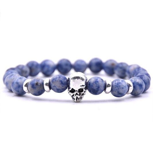 Calming Sea - Heavy Beaded Skull Bracelet