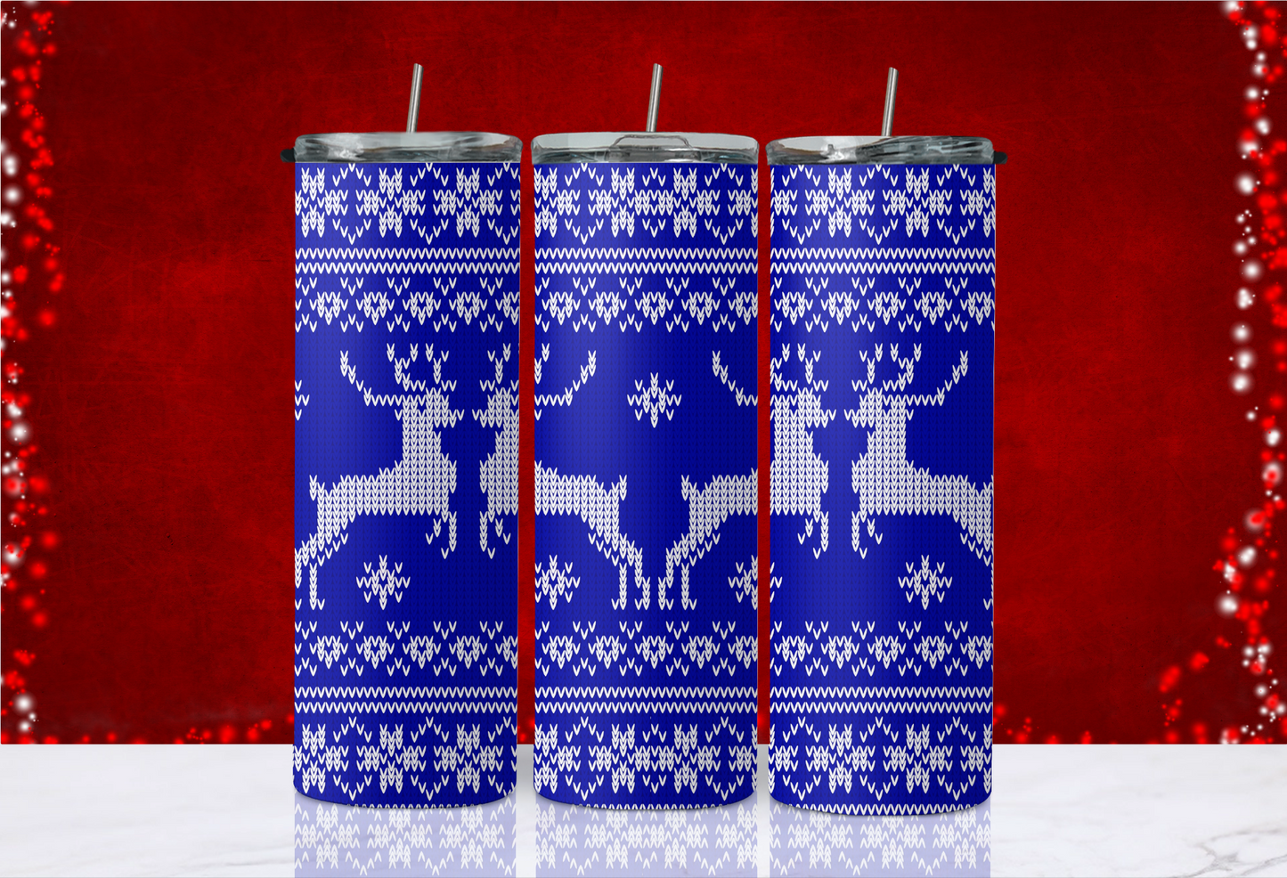 20 oz Skinny Tumbler - Christmas - Reindeer Sweater