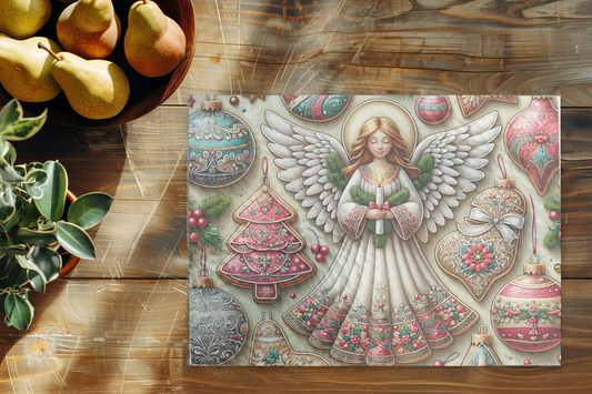 11" x 8" Tempered Glass Cutting Board - Christmas - Angel