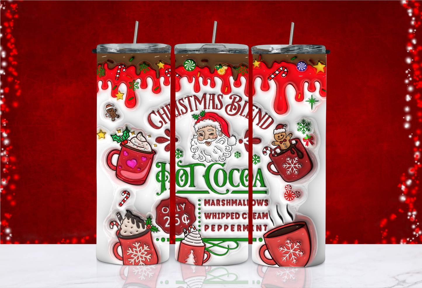 20 oz Skinny Tumbler - Christmas - Inflated Hot Cocoa