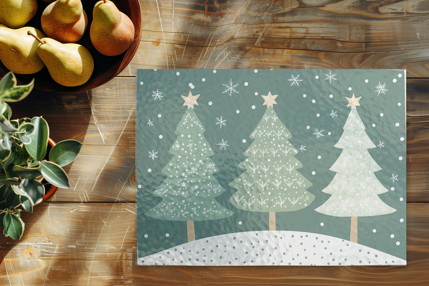 11" x 8" Tempered Glass Cutting Board - Christmas - Green Trees